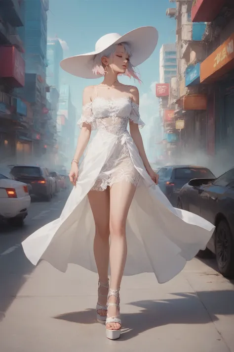 score_9,score_8_up,score_7_up,
lucy (cyberpunk),white yinhua dress,close eyes,bare shoulders,jewelry,standing,skirt hem,Skirt knot,full body,earrings,high heel sandals,white sun hat,see-through,cyberpunk city background,<lora:lbc_pony_yinhua_dress_v1-00000...