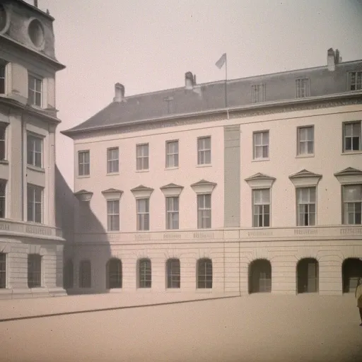 autochrome, person in front of building