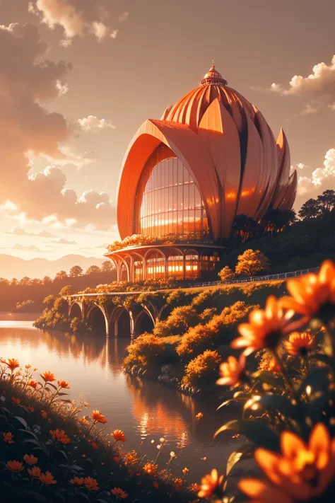 there is a large building with a large flower on the side of it