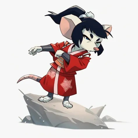 score_9,score_8,score_7,score_6up,source_furry, akane_curse_sea_rats, akane_rat, rat girl, 1girl, solo, crossed arms, japanese clothes, black hair, furry, white background, simple background, animal ears, furry female, kimono, ponytail, ahoge, blue eyes, c...