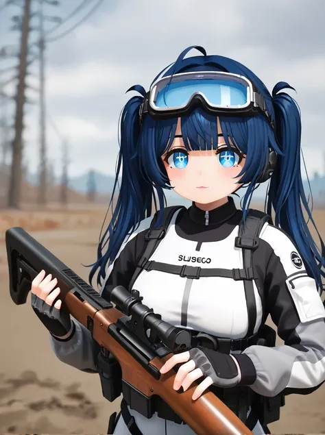 detailed background, shiny skin, posing, rating safe,
<lora:nanako.pony:1>,
nanako,
medium breasts, 
battle suit, 
blue hair, twintails, 
holding rifle, tactical goggles,