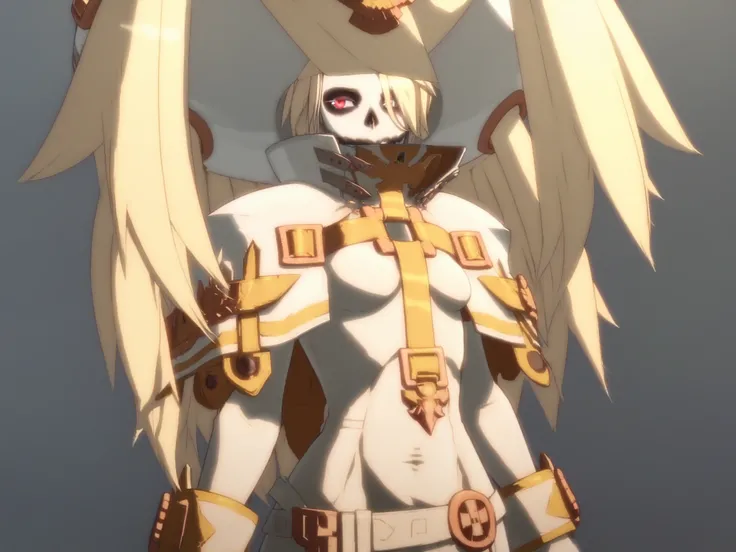 uncensored, score 9 up, score 8 up,
 <lora:Guilty_Gear_Sanctus_Maximus_Populi_Ariels_Character_PonyXL:1>sanctus_maximus_populi_ariels, 1girl, blonde hair, hair over one eye, hat, red eyes, long hair, high collar, jewelry, belt, capelet, white bodysuit, med...