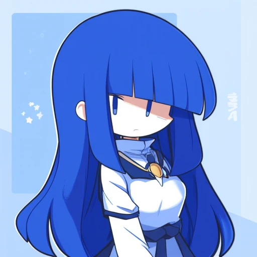 Pyohatostyle, 1girl, blue hair, blunt bangs, long hair, half body