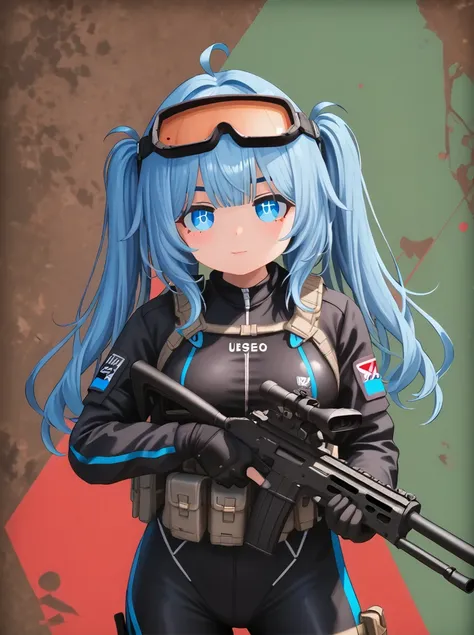 detailed background, shiny skin, posing, rating safe,
<lora:nanako.pony:1>,
nanako,
medium breasts, 
battle suit, 
blue hair, twintails, 
holding rifle, tactical goggles, aiming viewer,