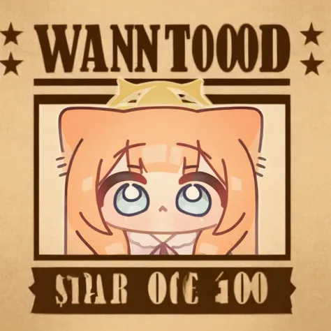 <lora:HoR_noob10-xl-000140:1>,1girl, animal_ears, solo, orange_hair, english_text, wanted, :<, long_hair, star_(symbol), halo, meme, looking_at_viewer, blue_eyes, chibi, cat_ears, upper_body, parody, straight-on, closed_mouth