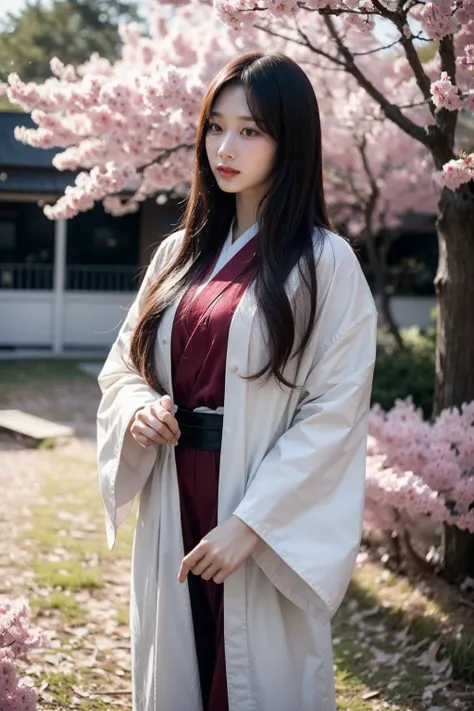 gisellelora,(realistic), (hyperrealism),best quality, masterpiece,ultra high res, (photorealistic:1.4),1girl,solo, realistic, looking at viewer,cowboyshot,,in a sakura forest, kitsune cosplay,standing,<lora:gisellelora:1>