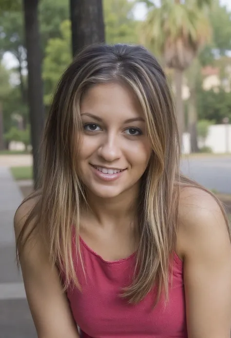 An upper-body photo of a young woman, R_R, smiling at the camera