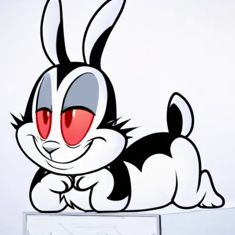 furry, smile, Furry, red eyes, on stomach, no humans, pokemon (creature), simple background, white background