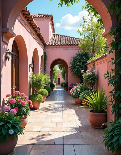 A beautiful and exotic garden in Morocco with vivid and vibrant colors of flowers, tiles, and architecture. Hyper-realistic, highly detailed,4K, HDR, vivid colors, vibrant hue<lora:Flux/FinesseV2FP16LORA><lora:Flux/Hyper-FLUX.1-dev-8steps-lora:.125>