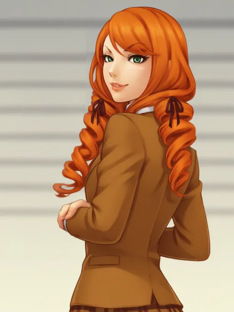 uncensored, score 9 up, score 8 up,
 <lora:Prison_School_Kate_Takenomiya_Character_PonyXL:1>,prison_school_kate_takenomiya, long hair, drill hair, twin drills, school uniform, green eyes, hair ribbon, smile, looking at viewer, twintails, jacket, blazer, re...