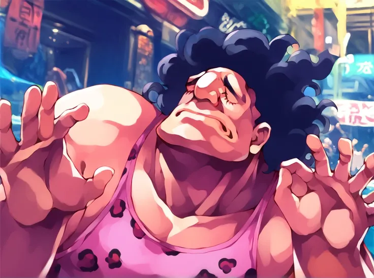 score_9, score_8_up, score_7_up, source_anime,  <lora:hugo_andore_-_final_fight:0.8>, hugoandoreff, black hair, pink leopardprint tank top, pachameme, hands up, ok sign, closed eyes, <lora:PachaMeme_pdxl_Incrs_v1:0.75>