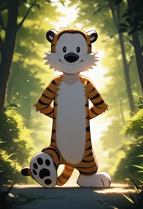 <lora:Hobbs-Illustrious:1>,hobbesca, tiger, furry, full body,(Male:1.6),
BREAK,
day, light environment, backlighting, glowing, male child focus, full body, looking up at viewer, expressive face, child, blurry outside, forrest,scenery, intricately detailed ...