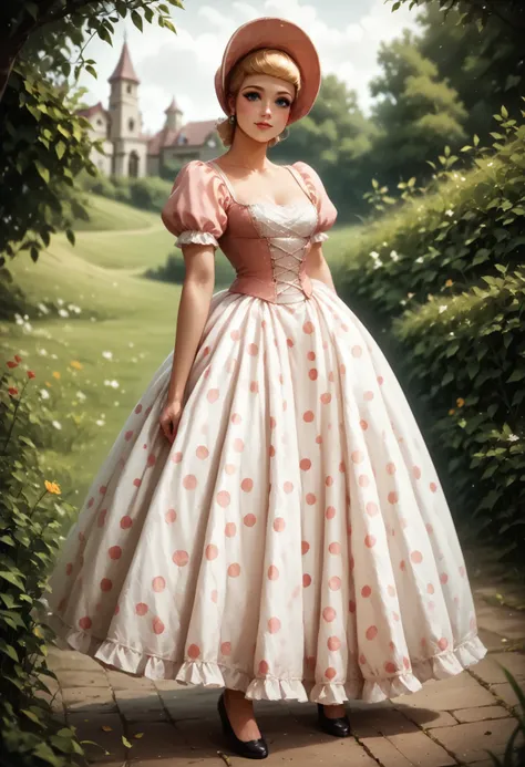 score_9, score_8_up, score_7_up, 
looking at viewer,1girl,solo,full body,
bopeepuai, white skirt,long skirt,pattern skirt,pink corset,puffy sleeves
prairie,