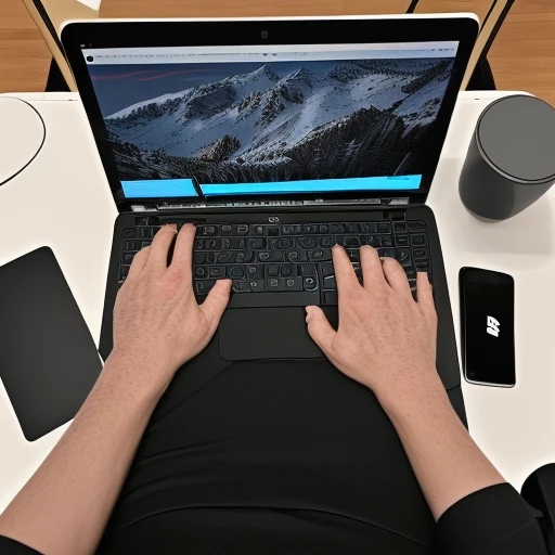 pov hands, photo background, black shirt, black pants, keyboard (computer), snow, laptop, table, box