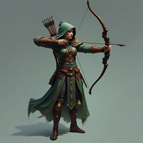 An MMORPG character concept of an archer. An Archer character with a bow.