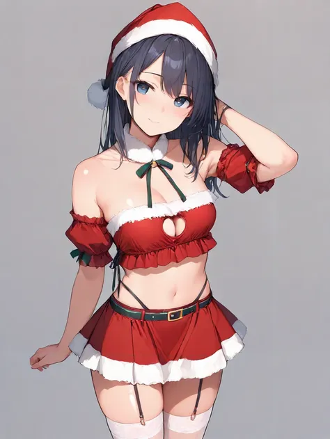 anime girl in santa outfit posing for camera with headphones on