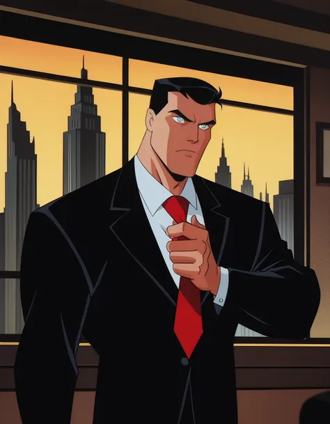 masterpiece, best quality, amazing quality, 1boy, dcaustyle, bruce wayne, black suit jacket, red necktie, blue eyes, muscular ma...