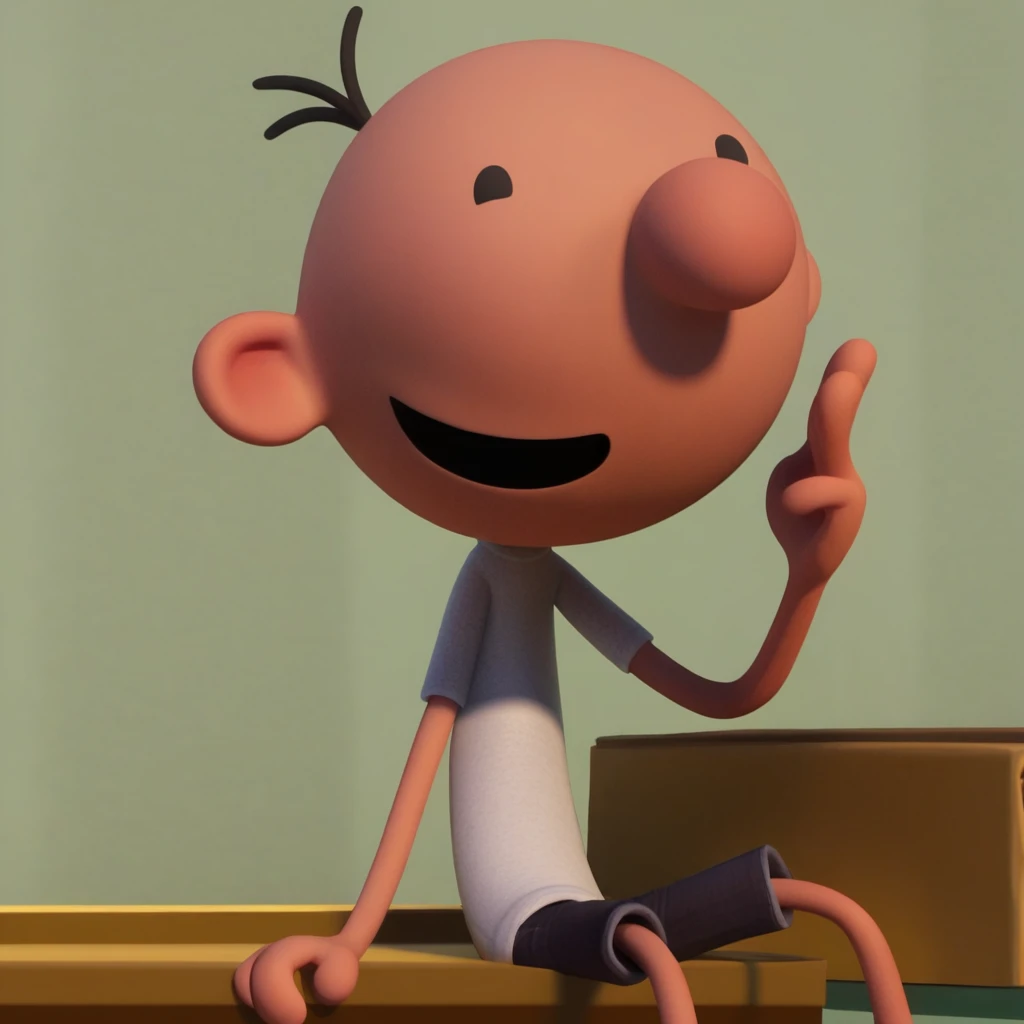 Greg_Heffley,1boy,solo,black eyes,white shirt,short sleeves,shorts,sitting,happy