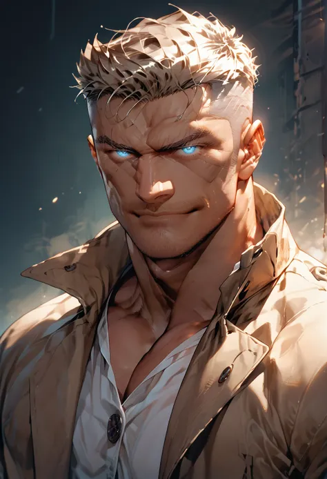 score_9, score_8_up, score_7_up, score_6_up, score_5_up, score_4_up, zPDXL3, 1boy, james461, frontal view, solo, western comic style, bara, handsome, muscular, heavily built, chiseled, dashing smirk, close up, headshot, portrait,  very short crew cut hair,...