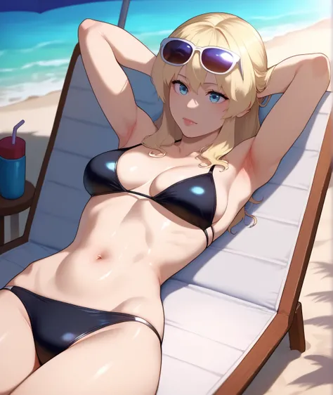 score_9, score_8_up, score_7_up, score_6_up, source_anime,
BREAK
chloe, blonde hair, long hair, blue eyes, 1girl,solo, medium breasts, beach, black bikini, lying, arms behind head, beach chair, sunglasses, hand on eyewear, oiled
 <lora:chloe-pdxl-fandingo:...