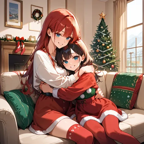 Hugging on couch (2girls/lesbian)