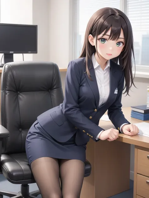 a girl, in office, blazer