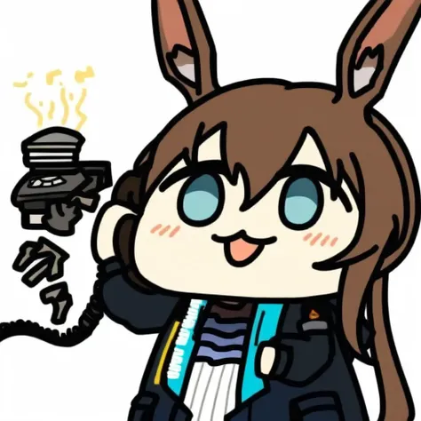 <lora:seseren_noob10-xl-000011:1>,1girl,amiya (arknights),animal ears,rabbit ears,brown hair,solo,blue eyes,phone,white background,simple background,holding,blush,jacket,long hair,corded phone,holding phone,black jacket,open mouth,hair between eyes,open cl...