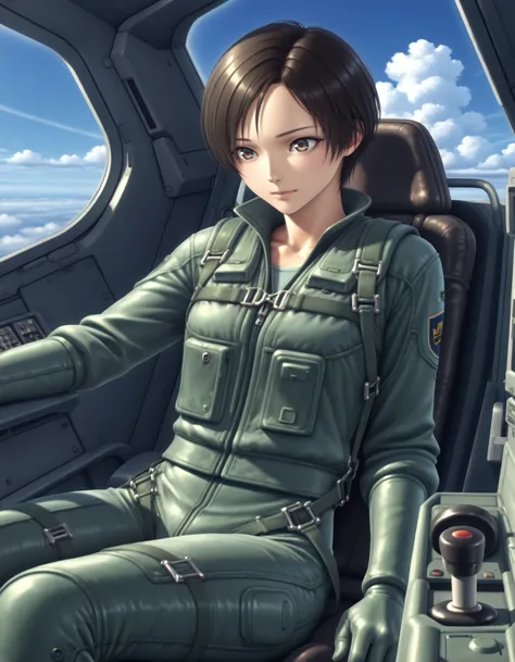 <lora:nagase-kei-ac5-v2-illustrious-000030:1> n4g4s3ke1, pilot suit
1girl, solo, sitting, cockpit, blue sky, clouds, joystick
masterpiece, best quality, masterpiece, best quality