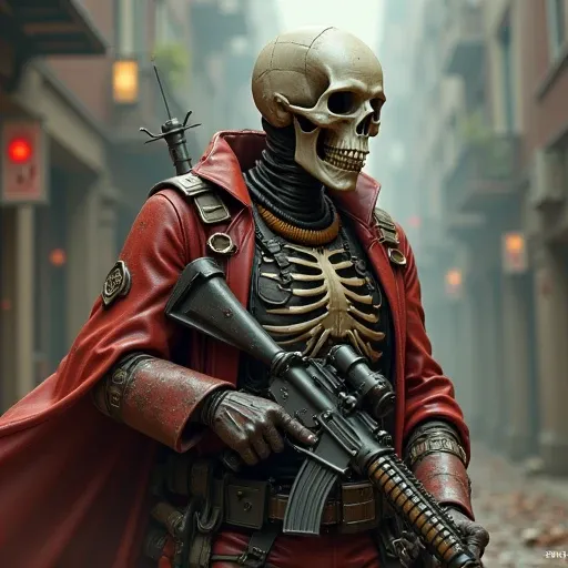 Skeleton Steampunk Character With an Assault Rifle