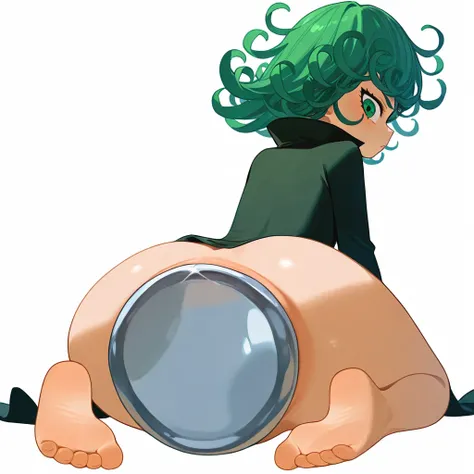 tatsumaki,1girl,solo,huge metallic butt plug,barefoot,feet,uncensored,ass,((((((small butt)))))),<lora:å¤§èå¡:0.7>,gigantic anal plug,anal object insertion,large insertion,