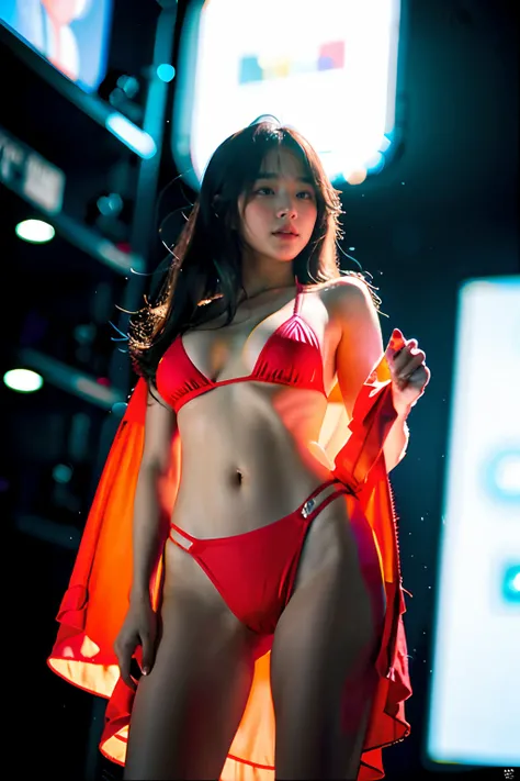 Create a cinematic costume old money look that would make j.eun look the most beautiful,
<hypernet:A1 Extra-600000:0.55>,from below,front view,
A cinematic film still of eastern European features
casting by j.eun,((wearing  micro bikini, (Acid colors), no ...