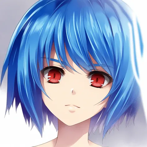 1girl,short hair,red eyes,blue hair,