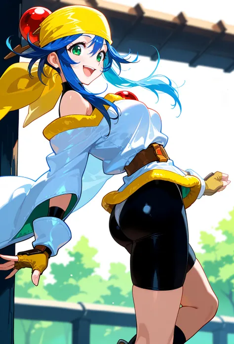 masterpiece, best quality, high quality, anime, <lora:AELimeIlx:1>
AELime, green eyes, blue hair, long sidelocks, short hair with long locks, yellow bandana, hair bobble, bare shoulders, off-shoulder shirt, white shirt, long sleeves, wide sleeves, black bo...