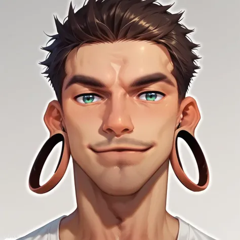 ear tunnels, front view, 1boy, handsome