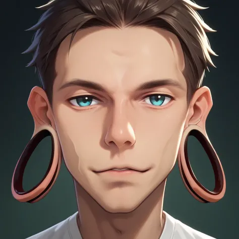 ear tunnels, 1boy, front view, looking at viewer