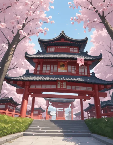 cherry blossoms, scenary, highly detailed, architecture,