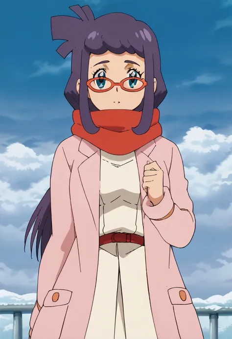 score_9, score_8_up, score_7_up, score_6_up, score_5_up, source_anime, anime_coloring, retro_artstyle, anime_screencap
PKMNLauren, 1girl, purple hair, long hair, blue eyes, glasses, red-framed eyewear, pink coat, red scarf, white dress, pink socks, upper b...