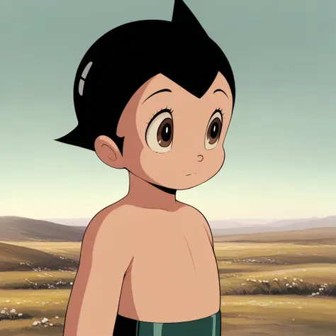 masterpiece, best quality, AstroBoy, 1boy, solo, black hair, short hair, brown eyes, upper body,  <lora:AstroBoy_illustrious_Leaf3-000018:1>, outdoors,