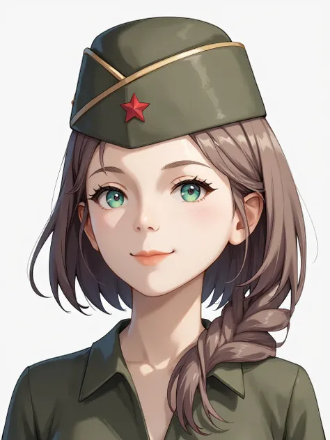 This is a piece of artwork for the port, with an anime image of a woman in an Army winter uniform wearing a garrison cap with a red five-pointed star cap insignia.

coh24, garrison cap, 