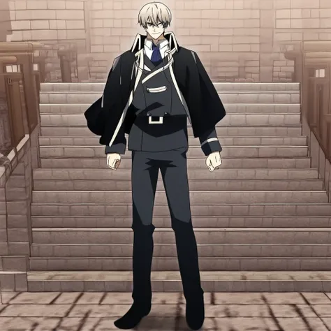 Nox von Reinhafer, 1boy, solo, male focus, standing, full body, school uniform, looking at viewer, smirk