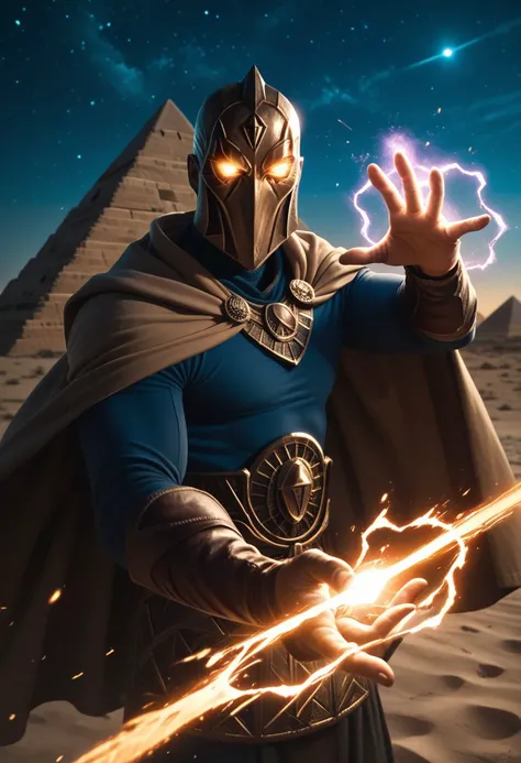 score_9, score_8_up, score_7_up, mask, close view, action pose, pyramids background, desert, night, night sky, glowing eyes, wielding magic