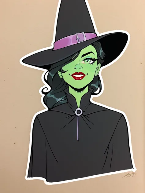 score_9, score_8_up, score_7_up, rating_questionable, zPDXL,  1girl, solo, ,  flirty, cowboy shot, rating_questionable, smiling, mischievous, traditional media, cape, flying,
<lora:Elphaba:1> elphaba, witch hat, black hair, green skin, green eyes,, black d...