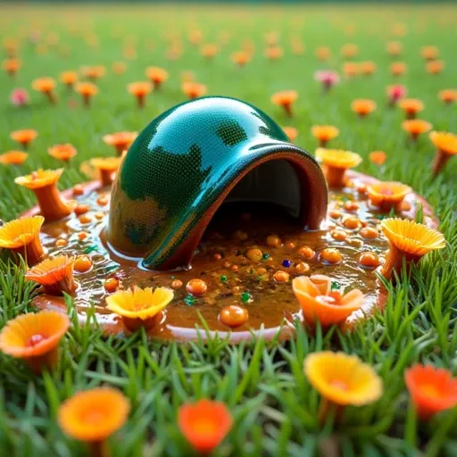 strange little things are creeping through a colorful meadow with flowers