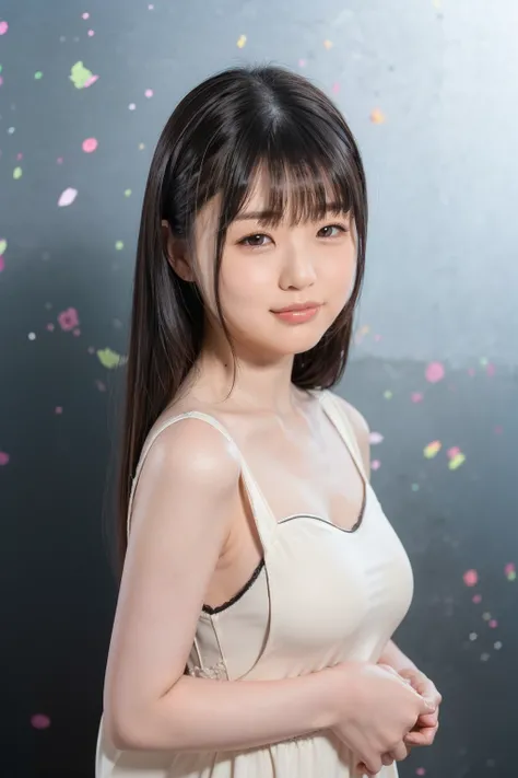 <lora:tsubomi_kk:0.9>,1girl,smile,asian,brown eyes,breasts,black hair,lips,long hair,looking at viewer,sundress,realistic,solo,upper body ((black background, simple background)),tsubomi,