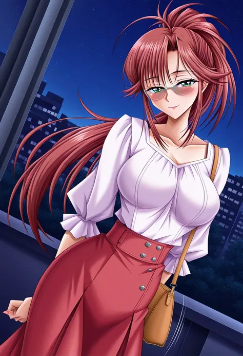 masterpiece, best quality, newest, highres, uncensored, 1girl, yokota mamoru style,1girl, slender face，motion lines,torogao,looking at the viewer,seductive smile,blush
Koga Yuki ,Ahoge Hair, Red Hair, Sidehair, Waist Length Hair,long Hair,Green Eyes, Tarem...