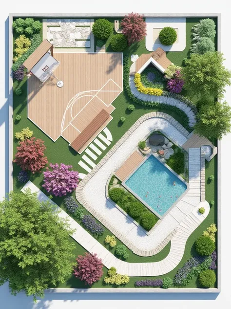 3d rendering,garden,basketball court,swimming pool,