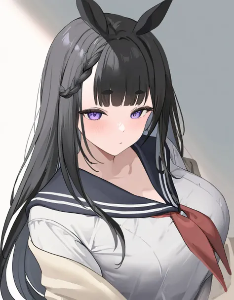 1girl, daisen (azur lane), azur lane, <lora:na_daisen_azur_lane_r32:1.0>, ((schoolgirl uniform, serafuku)), purple eyes, black hair, solo, (masterpiece), best quality, amazing quality, very aesthetic, absurdres, newest, artist: kurige horse <lora:animagine...