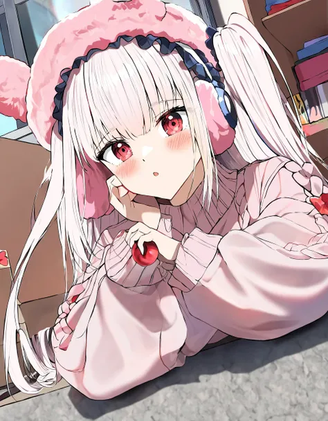 1girl, halford (azur lane), azur lane, <lora:na_halford_azur_lane_r32:1.0> ((pink winter sweater)), solo, (masterpiece), best quality, amazing quality, very aesthetic, absurdres, newest, artist: pentagon (railgun ky1206) <lora:animagine_fixhand_v1:1>