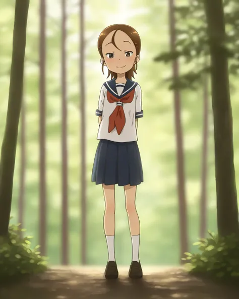 masterpiece, best quality, hoshinofuuta, 1girl, solo, yukaritenkawa, standing, smile, looking at viewer, full body, forest