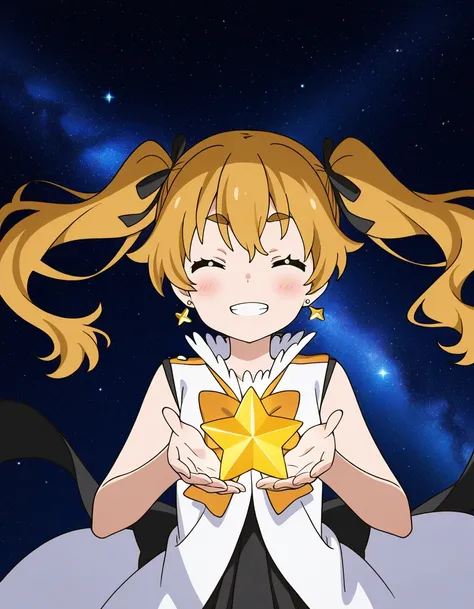 general,highres, ultra-detailed,very aesthetic,best quality ,best hands,  BREAK  <lora:Hikaru_Houkago_no_Pleiades_IS:1> Hikaru(Pleiades), 1girl,solo, twintails, blonde hair, yellow eyes,long hair, hair ribbon, 
closed eyes, smile, earrings, jewelry, grin, ...